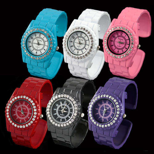 MODERN CRYSTAL DECORATED FACE Lady's Alloy Watch - 2 Colours Left - 1st Come 1st Served