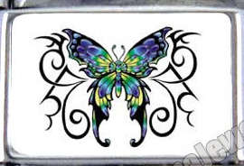 Italian Charms - Fits Nomination - Enamel - GREEN BUTTERFLY FANCY
