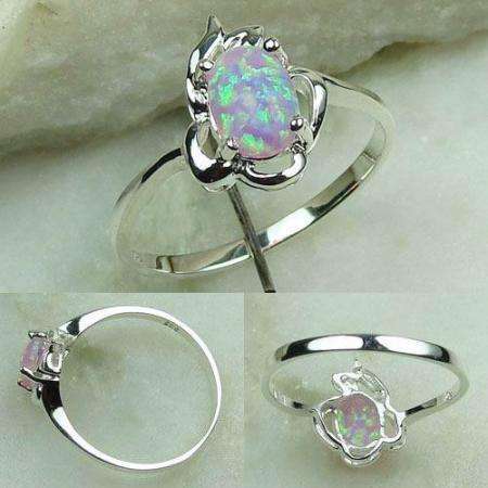 925 SILVER FASHION PINK FIRE OPAL GEMSTONE ring #7 (HALLMARKED)