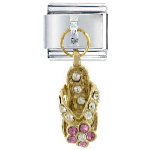 Italian Charms & Bracelets - DANGLE - FLOWER FLIP FLOP WITH RHINESTONES