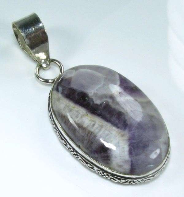 EXCEPTIONAL NATURAL CHEVRON AMETHYST SILVER PENDANT 2"; G6690