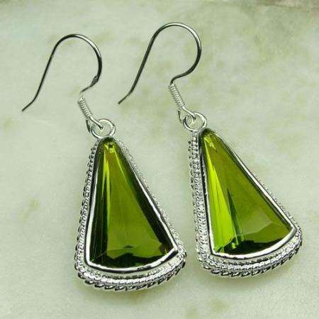 VA VA VOOM 925 SILVER - POPUPLAR PERIDOT GEMSTONE EARRINGS 1.75"
