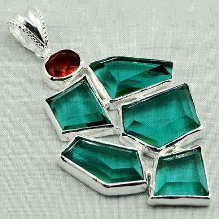 OUTSTANDING 925 SILVER GREEN AMETHYST BRAZIL CITRINE GEMSTONE PENDANT 3"
