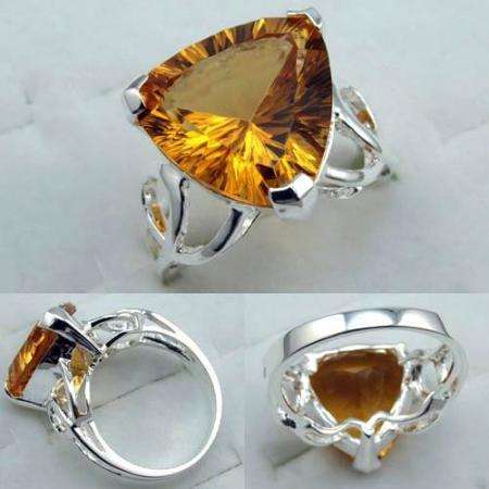 AMAZING TRILLIANT CONCAVE CUT CITRINE GEMSTONE ring #7