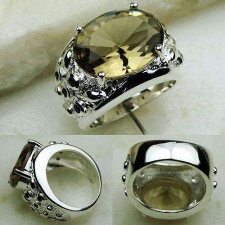 FANTASTIC SILVER FASHION SMOKY QUARTZ GEMSTONE ring #7