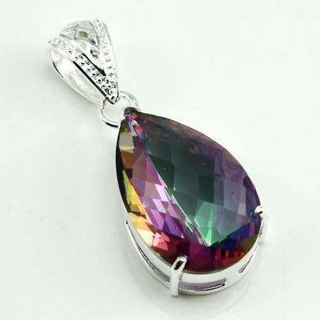 EXQUISITE 925 SILVER FASHION MYSTIC TOPAZ GEMSTONE PENDANT 1.8"