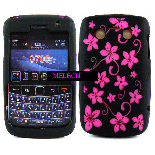 BLACK FLOWER SILICONE CASE COVER For Blackberry Bold 9700 9780