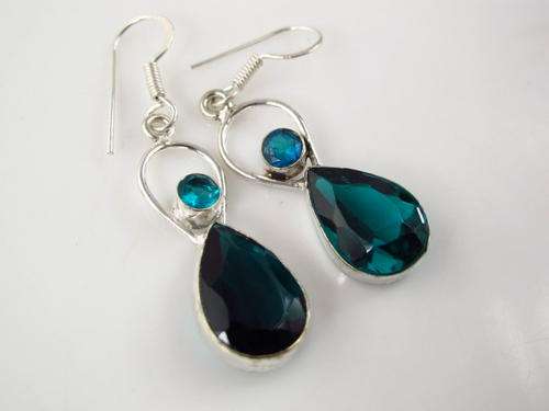 FACETED GREEN TOURMALINE SILVER EARRINGS 2"