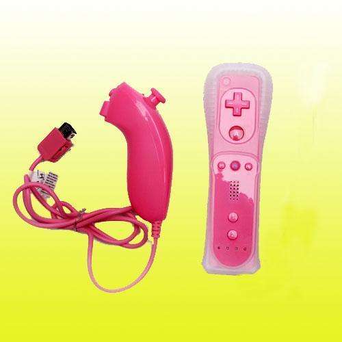 Remote & Nunchuck Controller for Nintendo Wii - Pink + Silicon Case
