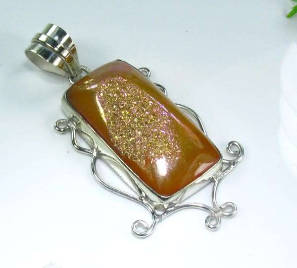 NIGHT OWL FUN - DAZZLING NATURAL DRUSY DRUZY SILVER PENDANT 2 1/4"; G5886