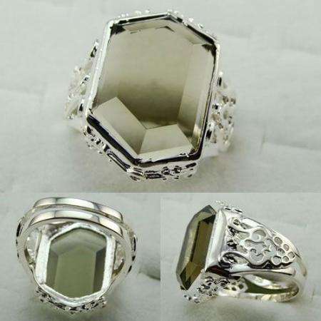 TOTALLY DIFFERENT 925 SILVER SMOKY QUARTZ GEMSTONE ring #7