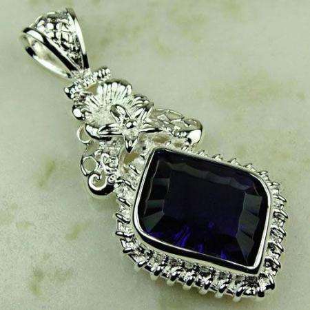 UNIQUE 925 SILVER PURPLE AMETHYST GEMSTONE PENDANT 2.2"