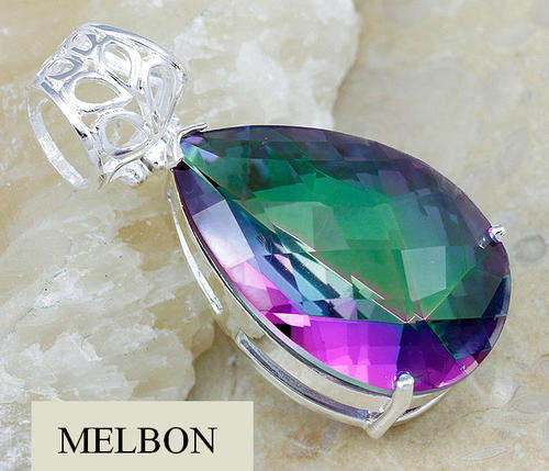 VERY IMPRESSIVE RAINBOW MYSTIC TOPAZ 925 SILVER pendant 1.75"