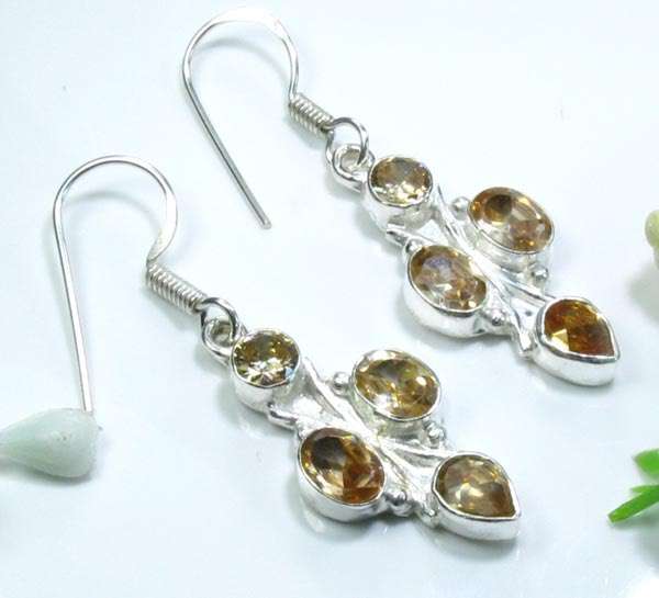 DISTINCT CHAMPAGNE TOPAZ 925 SILVER EARRINGS 1 3/4"; K360
