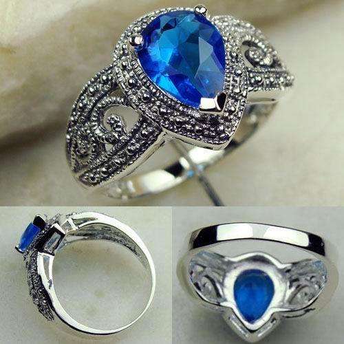 TREMENDOUS 925 SILVER BLUE TOPAZ GEMSTONE ring #8