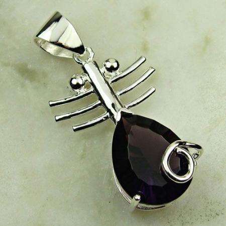SPECTACULAR 925 SILVER PURPLE AMETHYST GEMSTONE PENDANT 1.6"