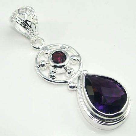 SPECTACULAR 925 SILVER PURPLE AMETHYST GEMSTONE PENDANT 2.2"