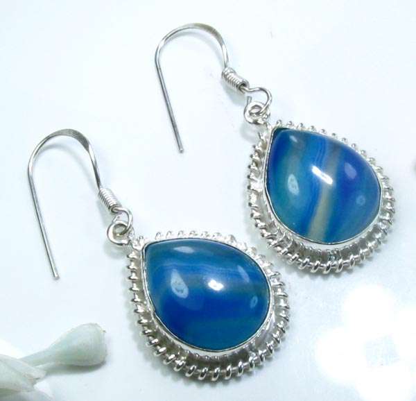 DISTINCT BOTSWANA AGATE 925 SILVER EARRINGS 1 3/4"; K3361