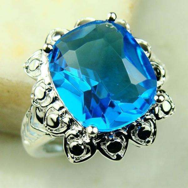 DAZZLING 925 SILVER BLUE TOPAZ GEMSTONE ring #9