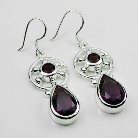 925 SILVER POPULAR AMETHYST GEMSTONE EARRINGS 2.1"