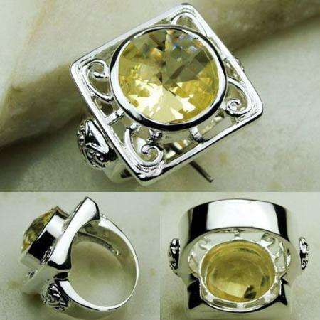 GORGEOUS 925 SILVER LIGHT YELLOW CITRINE RING #8.5