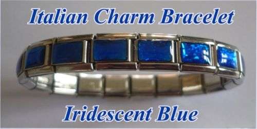 Italian Charms & Bracelets - 9mm Starter Bracelet with SAPPHIRE BLUE IRIDESCENT  - 18 Links
