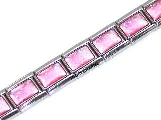 Italian Charms & Bracelets - 9mm Starter Bracelet with PINK IRIDESCENT WITH GLITTER  - 18 Links