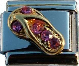 Italian Charms 9mm - Fits Nomination - Enamel - GOLD FLIP FLOP WITH PINK CUBIC ZIRCONIAS