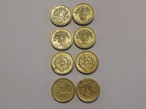 One Pound Coin set  (Eight coins), British, Circulated - As per image - Bid per coin!