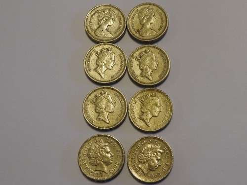 One Pound Coin set  (Eight coins), British, Circulated - As per image - Bid per coin!