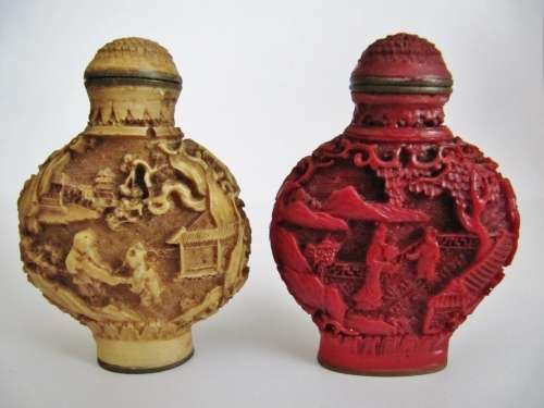 Pair of Old Oriental Lacquer Snuff Bottles