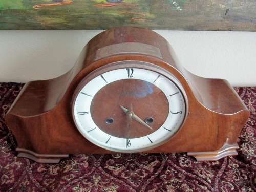 Vintage German Wooden Mantle Clock