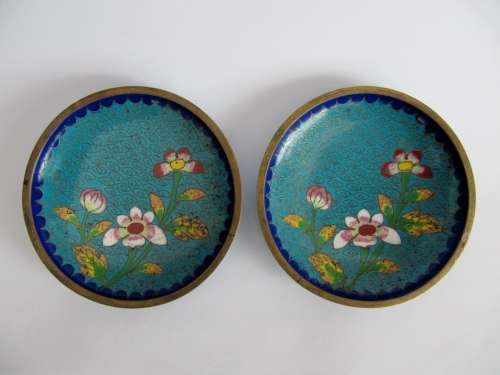 Pair of Antique (Meiji Period c1900) Cloisonne Small Dishes
