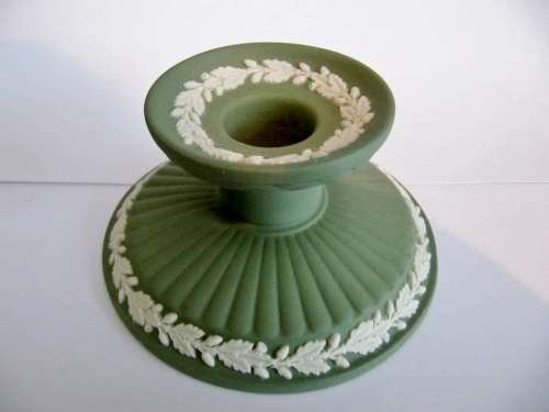 Wedgwood Green Jasperware Pair of Candle Holders