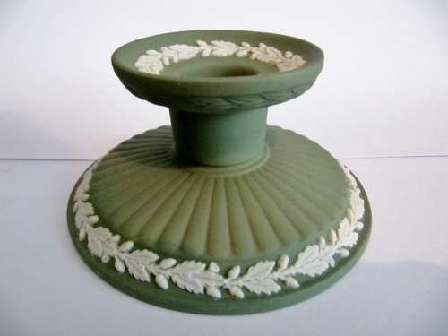Wedgwood Green Jasperware Pair of Candle Holders