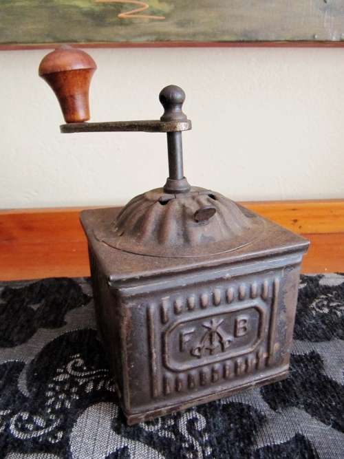 Antique Italian Early 20th Century Tin Coffee Grinder