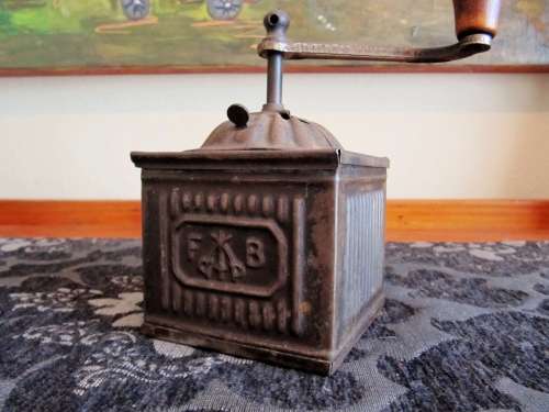 Antique Italian Early 20th Century Tin Coffee Grinder