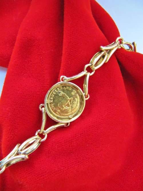 Stunning! Solid Gold Bracelet with 1/10oz Kruger Rand Coin