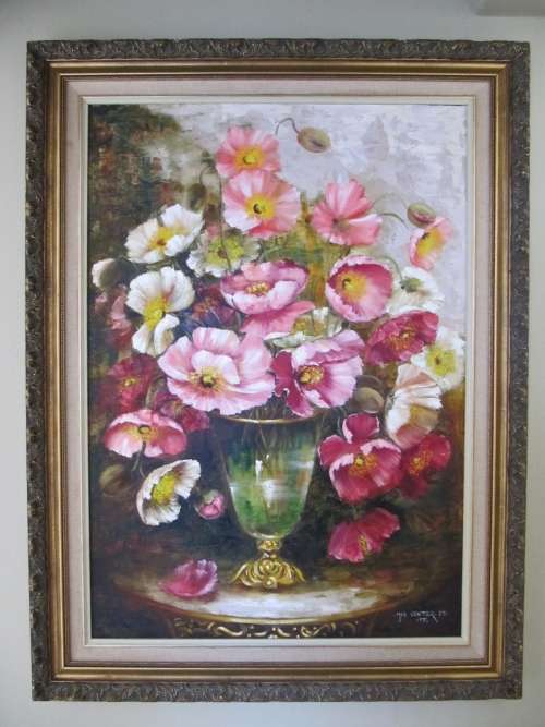 Superb! Mia Venter - Large Poppy Floral Bouquet Oil Painting