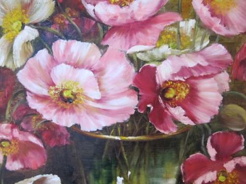Superb! Mia Venter - Large Poppy Floral Bouquet Oil Painting