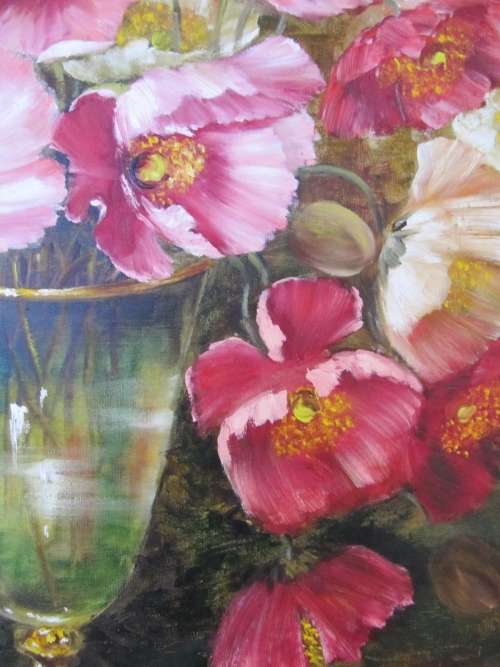 Superb! Mia Venter - Large Poppy Floral Bouquet Oil Painting