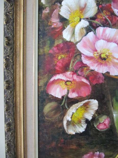 Superb! Mia Venter - Large Poppy Floral Bouquet Oil Painting