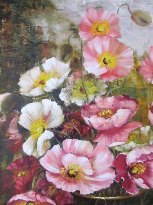 Superb! Mia Venter - Large Poppy Floral Bouquet Oil Painting