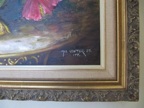 Superb! Mia Venter - Large Poppy Floral Bouquet Oil Painting