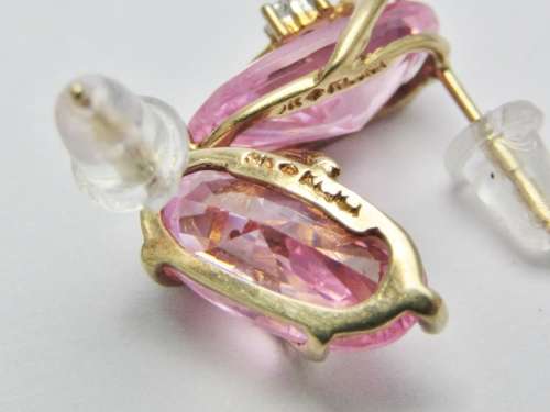 Pair of 9ct Gold and Sparkling Pink Stone Earrings