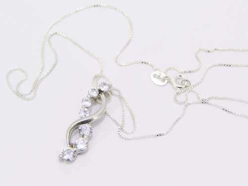 Lovely Dainty Sterling Silver CZ Pendant On Chain in Sterling Silver.