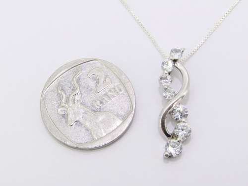 Lovely Dainty Sterling Silver CZ Pendant On Chain in Sterling Silver.