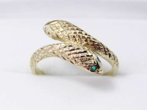 Antique design 9 carat gold ring with a double snake head