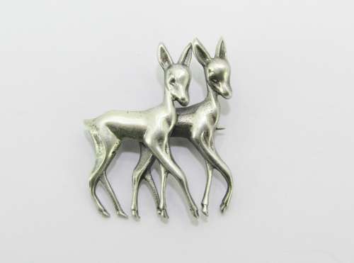 Lovely Vintage  Brooch Made up With Two Bambi`s in Sterling Silver