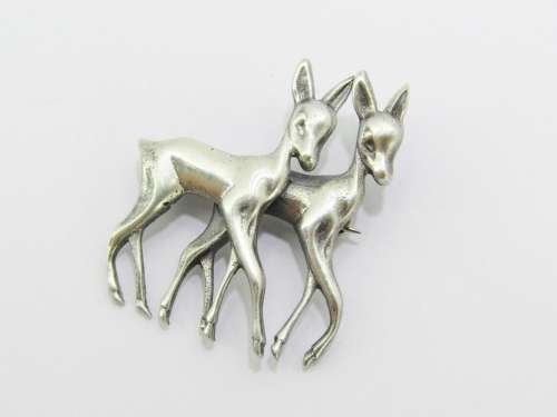 Lovely Vintage  Brooch Made up With Two Bambi`s in Sterling Silver
